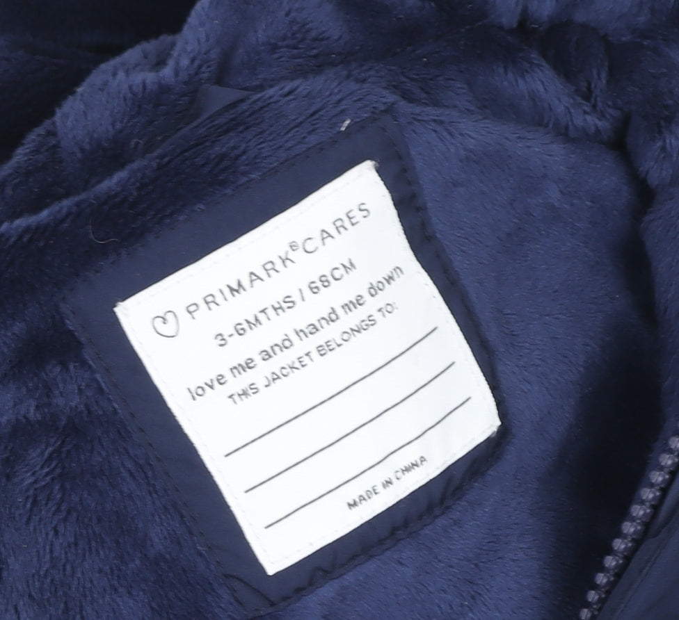 Primark Blue Quilted Hooded Snowsuit 3-6 Months Unisex Baby Winter Wear