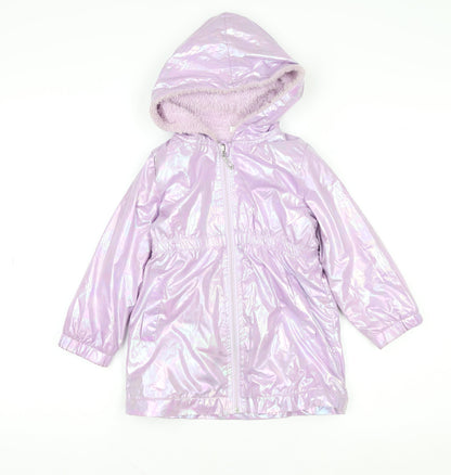 SHEIN Girls Purple Hooded Iridescent Puffer Coat 4 Years Lined Winter Jacket