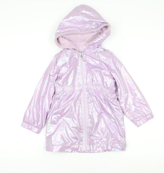 SHEIN Girls Purple Hooded Iridescent Puffer Coat 4 Years Lined Winter Jacket