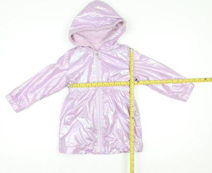 SHEIN Girls Purple Hooded Iridescent Puffer Coat 4 Years Lined Winter Jacket