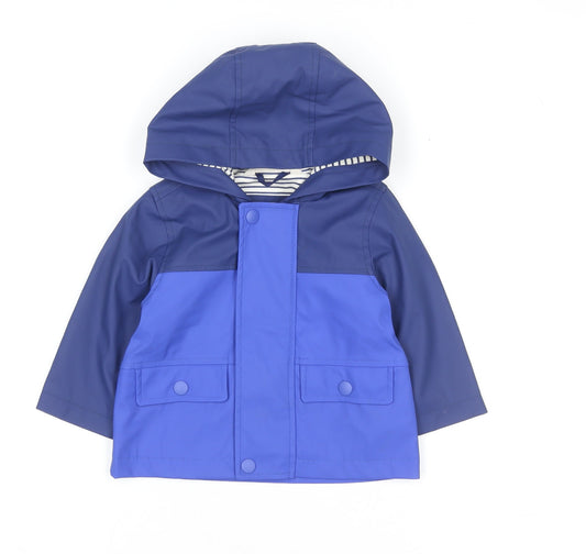 John Lewis Unisex Baby Blue Colourblock Hooded Rain Coat Jacket 9-12 Months