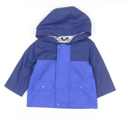 John Lewis Unisex Baby Blue Colourblock Hooded Rain Coat Jacket 9-12 Months