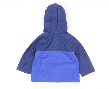 John Lewis Unisex Baby Blue Colourblock Hooded Rain Coat Jacket 9-12 Months