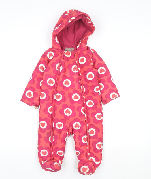 Marks & Spencer Girls Pink Heart Floral Hooded Snowsuit 9-12 Months