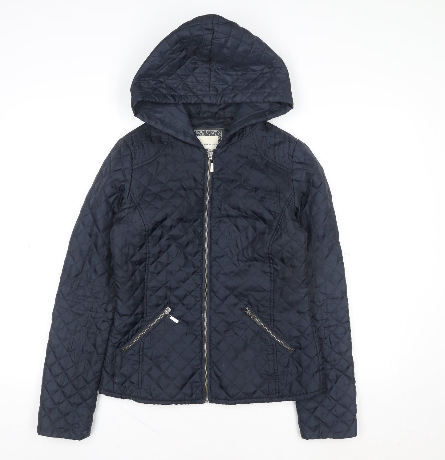 New Look Women's Blue Quilted Hooded Jacket Size 10