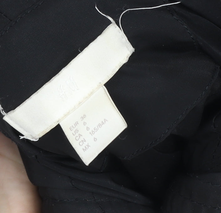 H&M Womens Black Puffer Jacket Size 8 Faux Fur Hooded Winter Coat