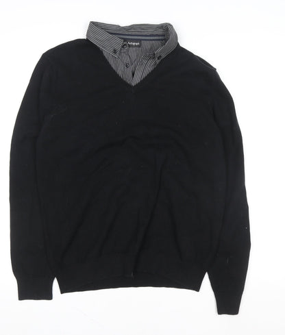 Marks and Spencer Men’s Black Medium V-Neck Knit Polo Sweater