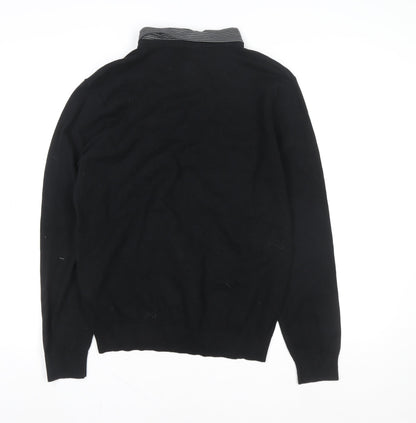 Marks and Spencer Men’s Black Medium V-Neck Knit Polo Sweater