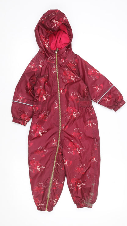 Regatta Unisex Baby Red Floral Hooded Waterproof Coverall 18-24 Months