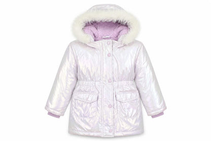 Tu Girls Pink Iridescent Faux Fur Hooded Puffer Coat 2-3 Years Winter Jacket