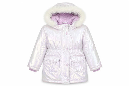 Tu Girls Pink Iridescent Faux Fur Hooded Puffer Coat 2-3 Years Winter Jacket