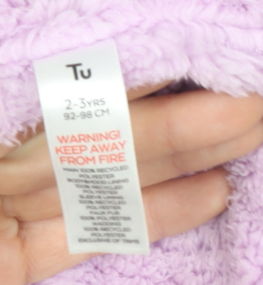 Tu Girls Pink Iridescent Faux Fur Hooded Puffer Coat 2-3 Years Winter Jacket