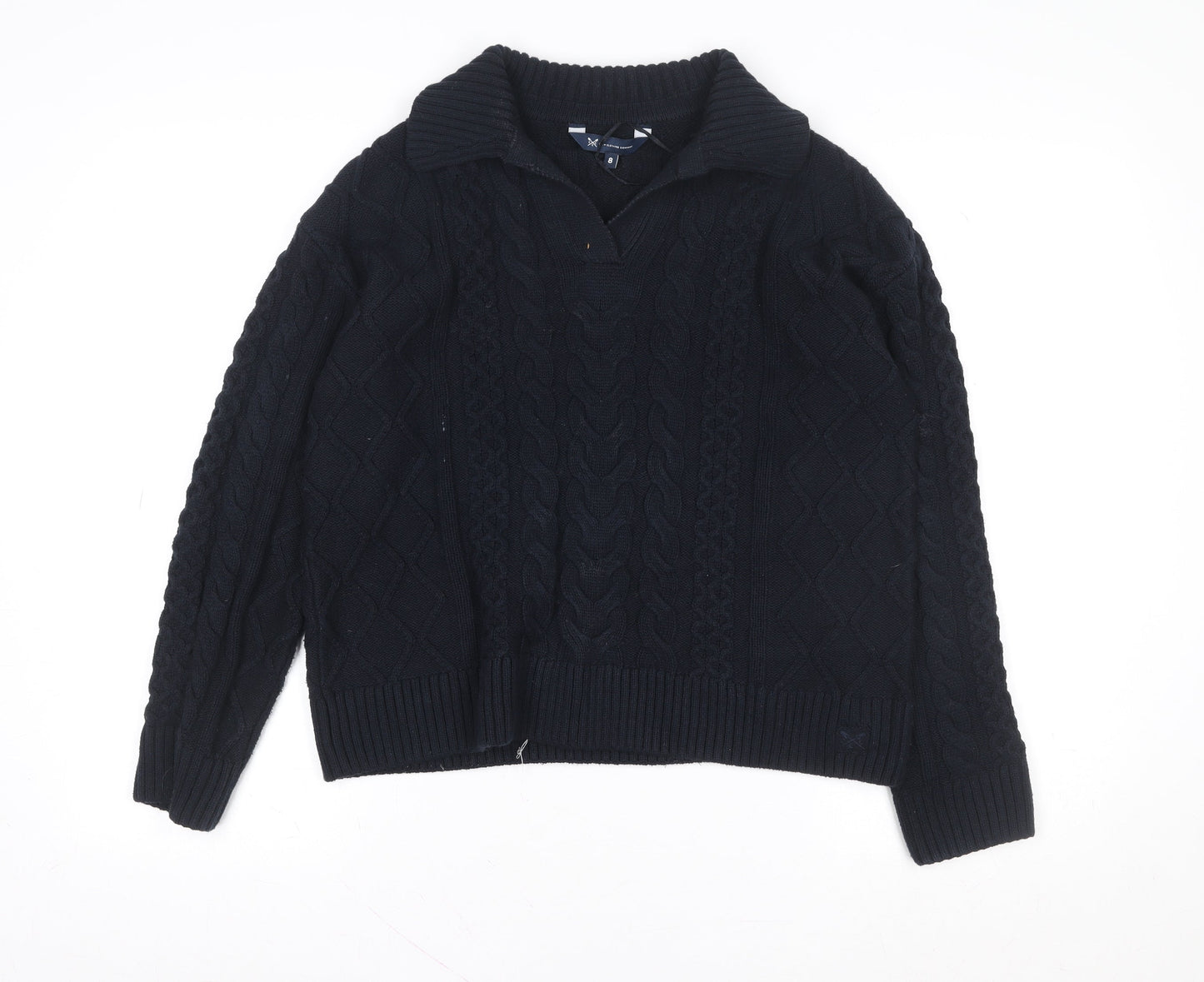 Crew Clothing Company Men's Blue Collared Cable-Knit Jumper Size M