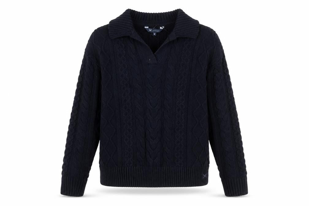 Crew Clothing Men's Blue Collared Cable-Knit Jumper Size M