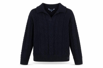 Crew Clothing Men's Blue Collared Cable-Knit Jumper Size M