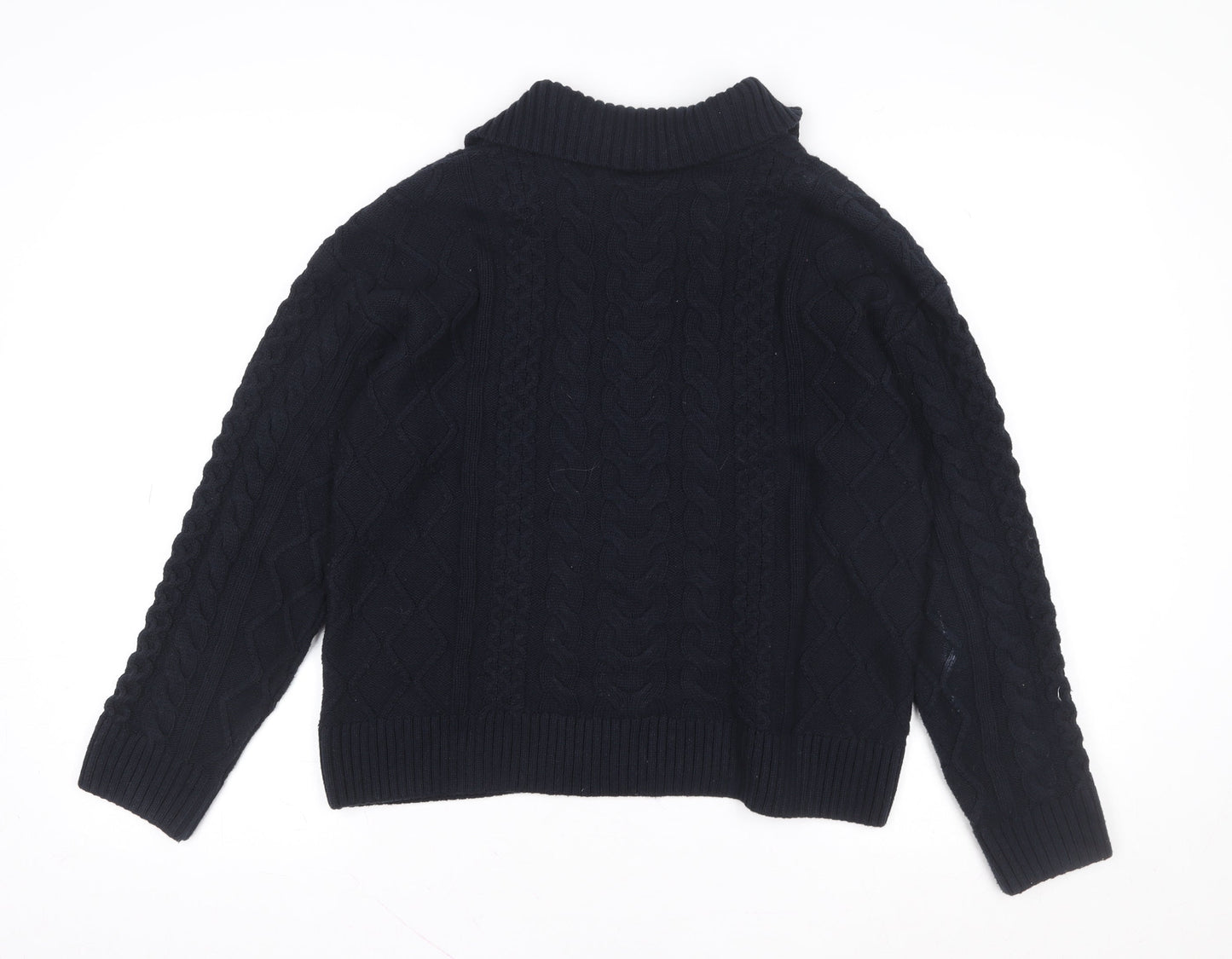 Crew Clothing Company Men's Blue Collared Cable-Knit Jumper Size M