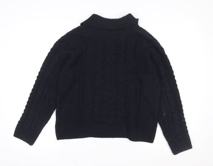 Crew Clothing Company Men's Blue Collared Cable-Knit Jumper Size M