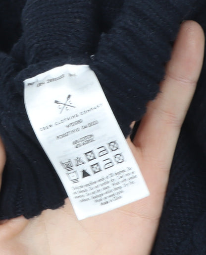 Crew Clothing Company Men's Blue Collared Cable-Knit Jumper Size M