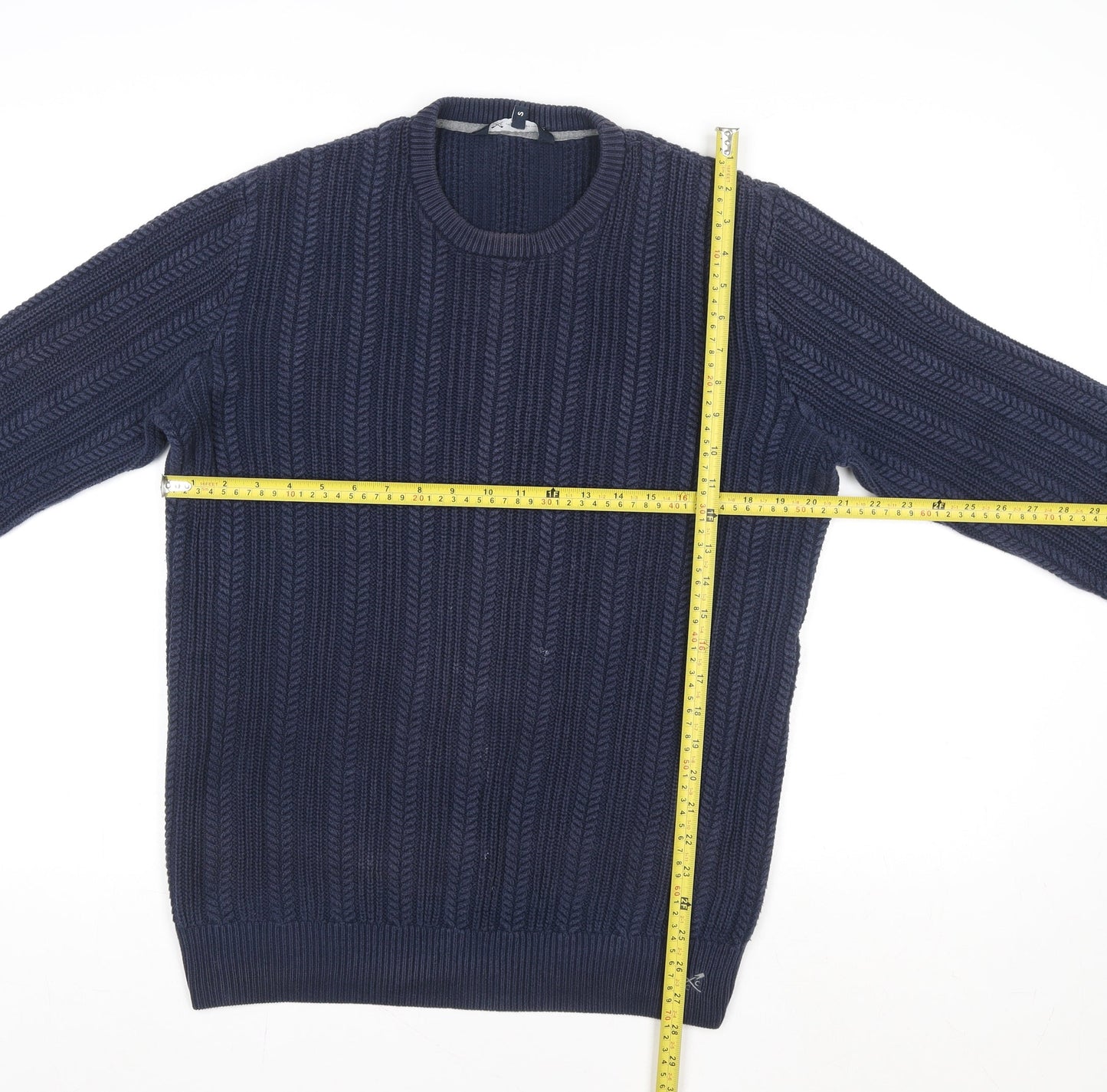 Crew Clothing Company Men's Blue Cotton Cable-Knit Jumper Size S