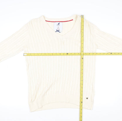 Kangol Womens Ivory Cable Knit V-Neck Cotton Jumper Size 16