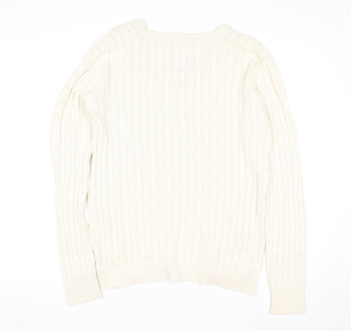 Kangol Womens Ivory Cable Knit V-Neck Cotton Jumper Size 16