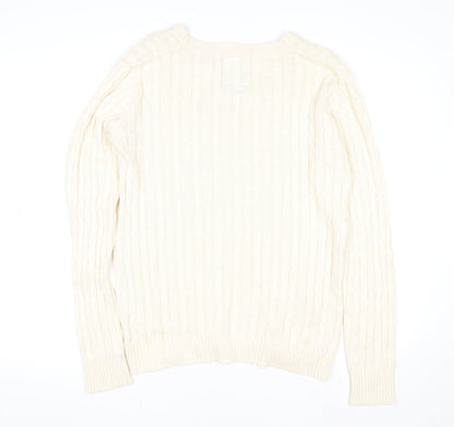 Kangol Womens Ivory Cable Knit V-Neck Cotton Jumper Size 16