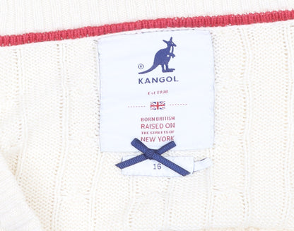 Kangol Womens Ivory Cable Knit V-Neck Cotton Jumper Size 16