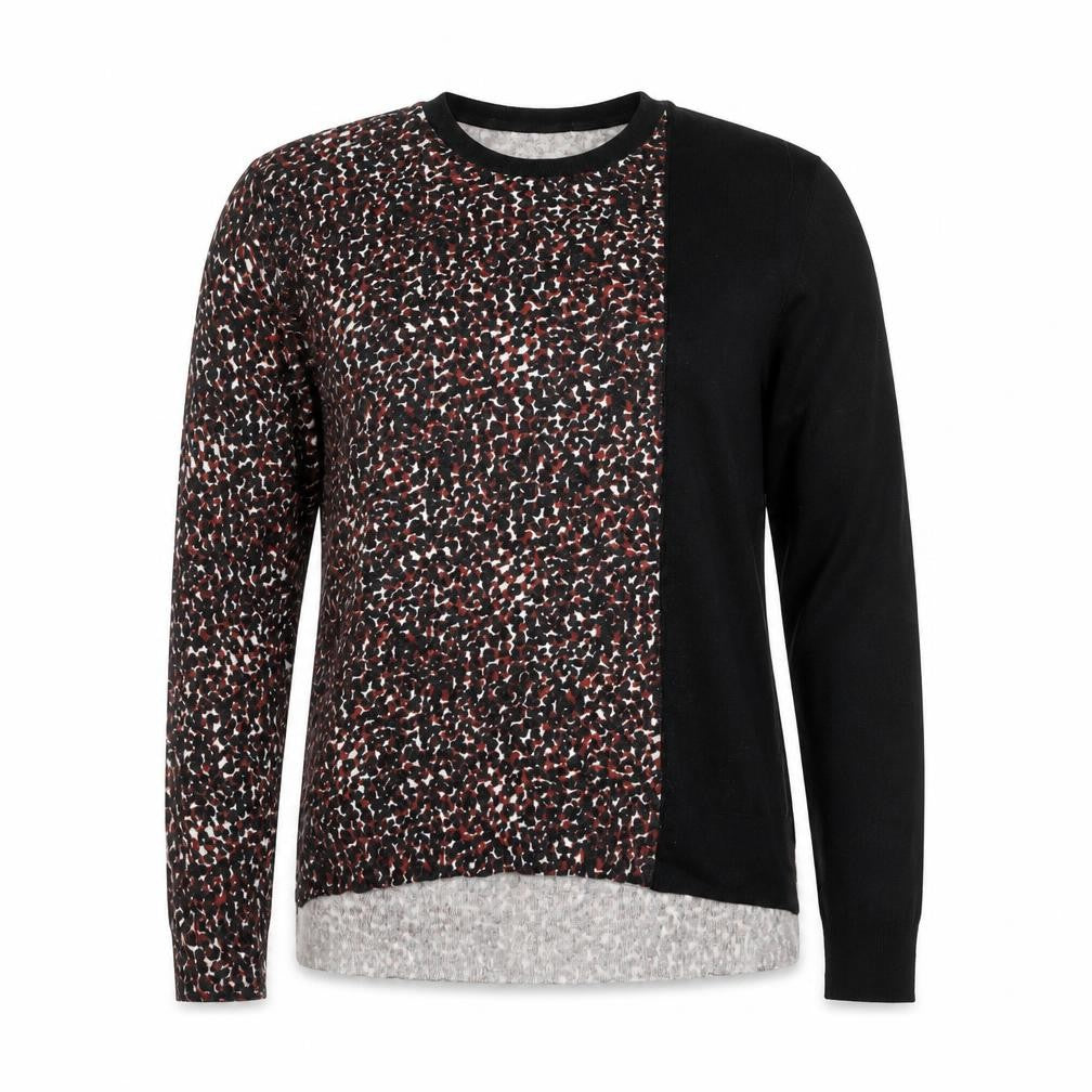Front view of Long Tall Sally Women's Multicoloured Animal Print Knit Blouse, size S, Tall