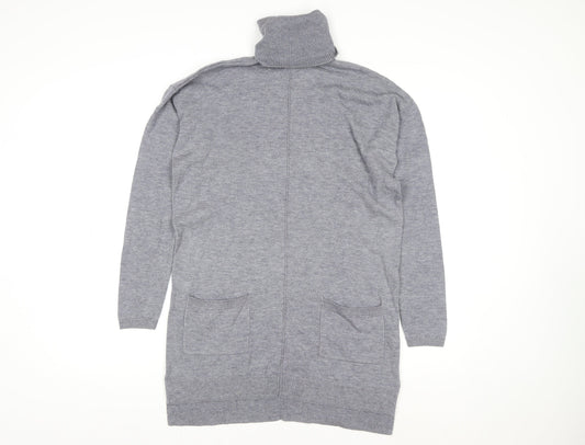 Fat Face Women’s Grey Wool Knit Roll Neck Jumper Dress Size 10