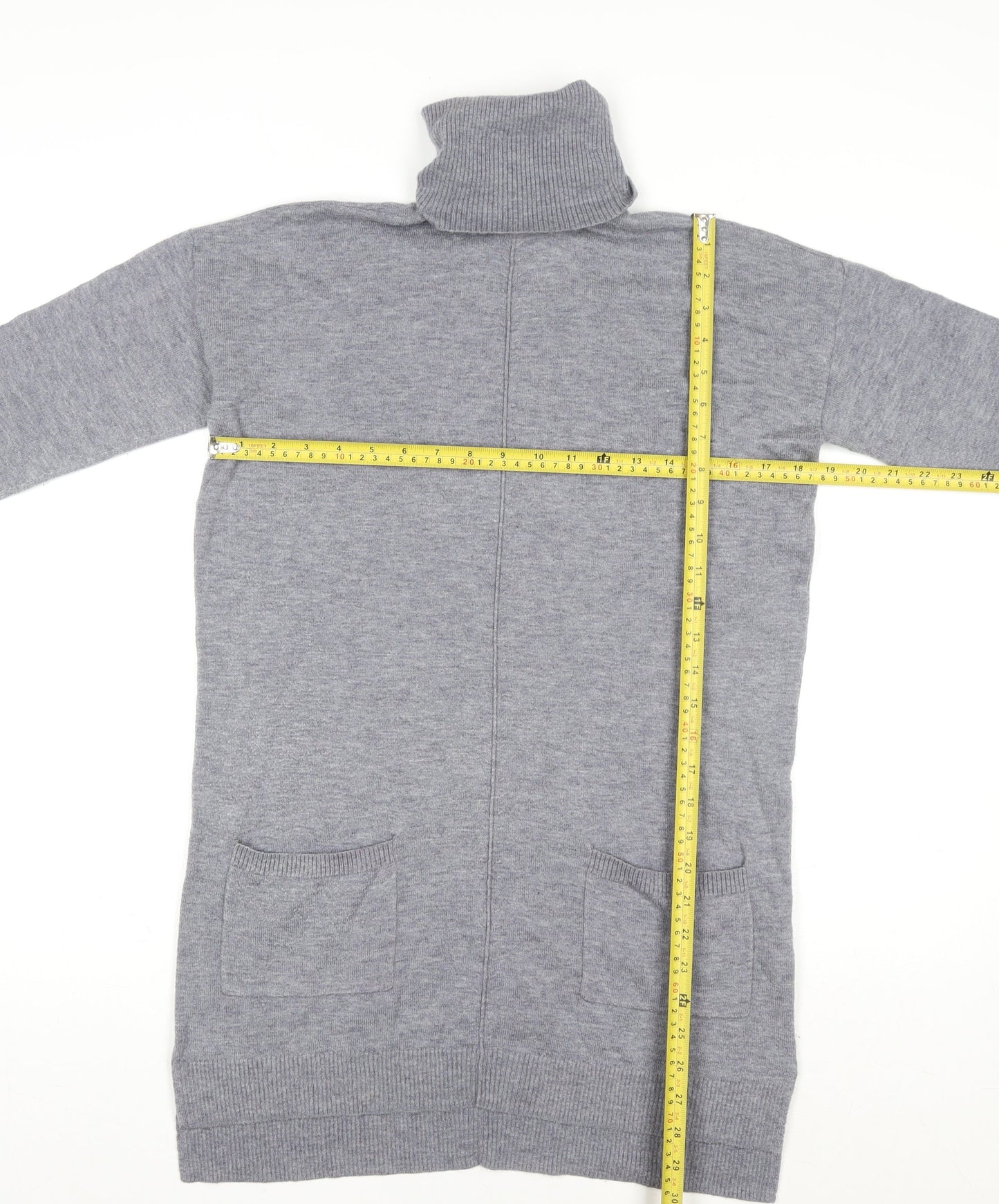 Fat Face Women’s Grey Wool Knit Roll Neck Jumper Dress Size 10