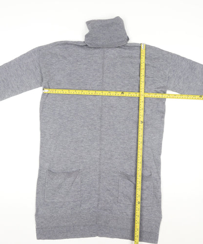 Fat Face Women’s Grey Wool Knit Roll Neck Jumper Dress Size 10