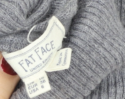 Fat Face Women’s Grey Wool Knit Roll Neck Jumper Dress Size 10