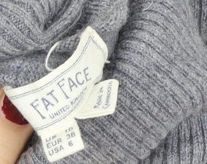 Fat Face Women’s Grey Wool Knit Roll Neck Jumper Dress Size 10