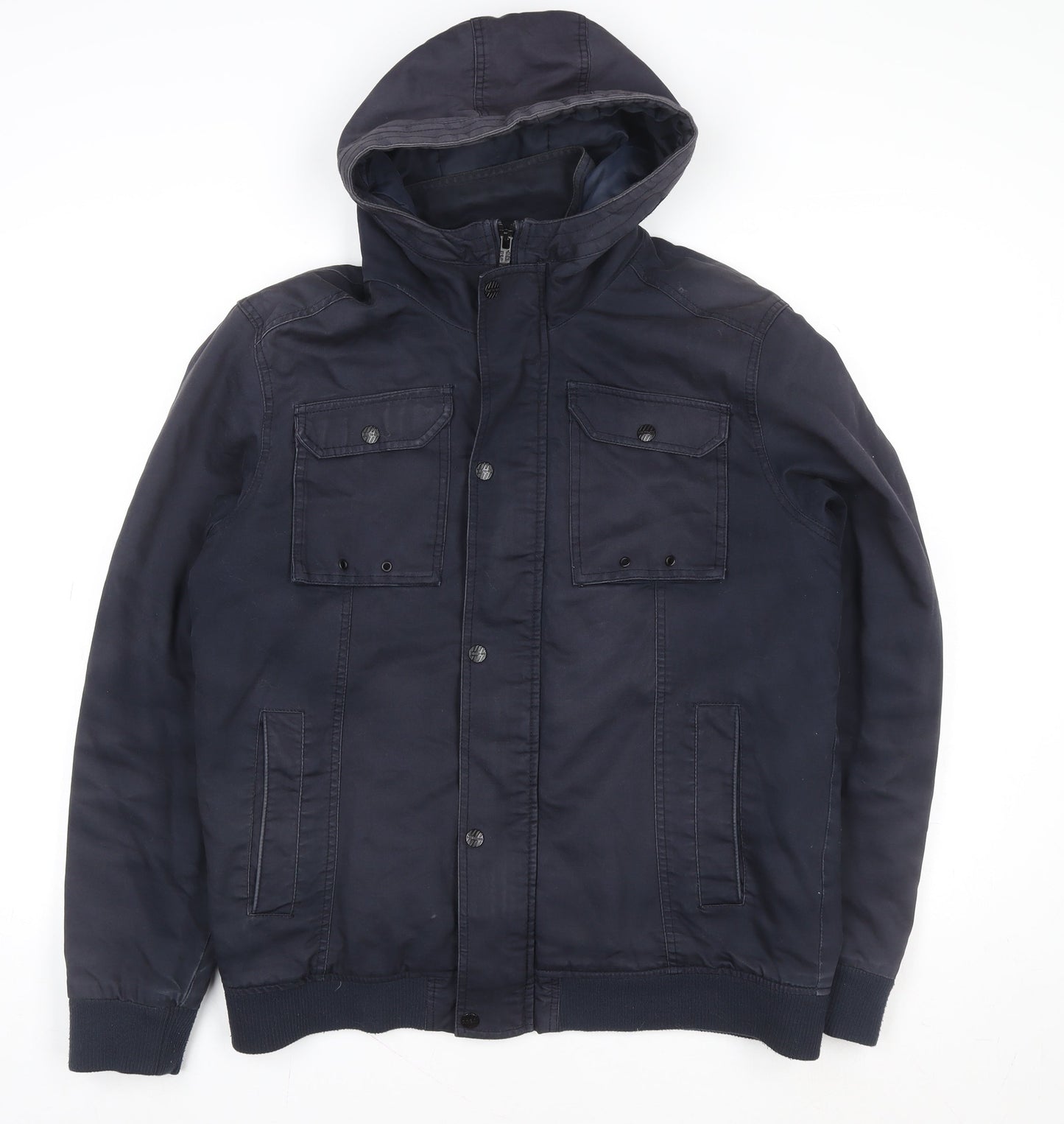 F&F Men's Blue Hooded Cotton Jacket Size L Casual Outerwear