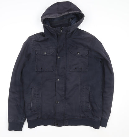 F&F Men's Blue Hooded Cotton Jacket Size L Casual Outerwear