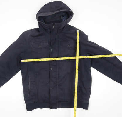 F&F Men's Blue Hooded Cotton Jacket Size L Casual Outerwear