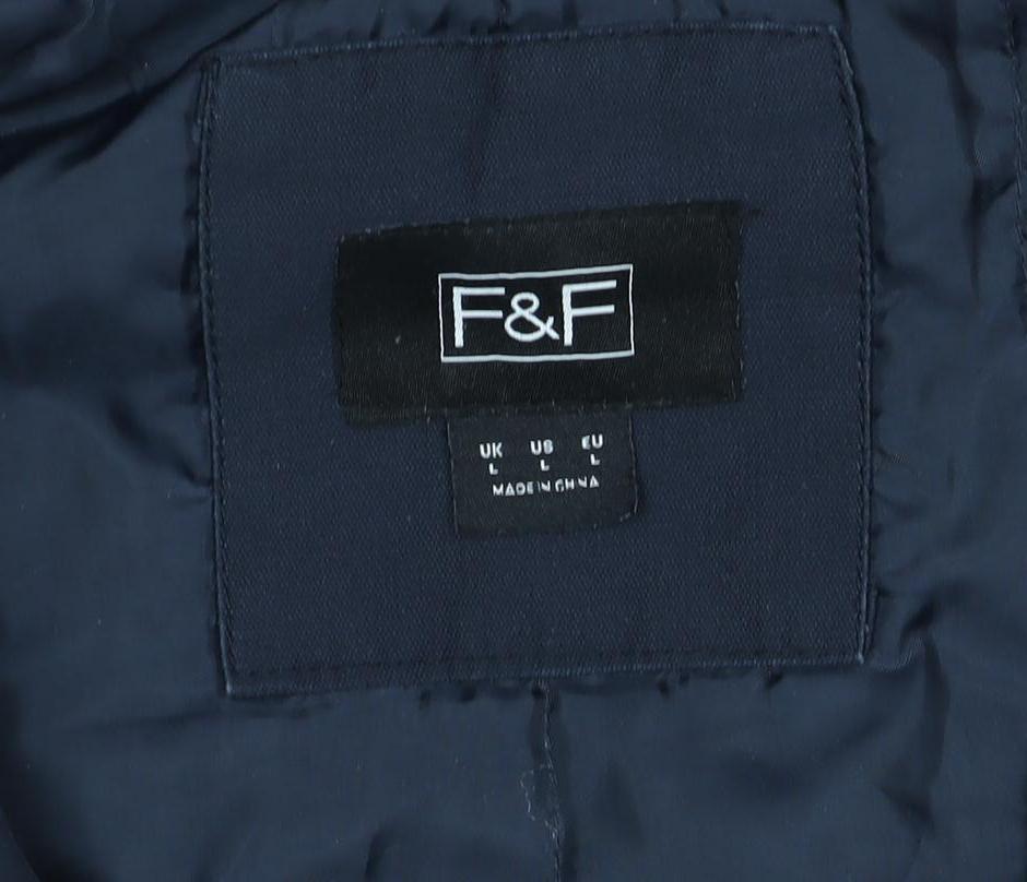 F&F Men's Blue Hooded Cotton Jacket Size L Casual Outerwear