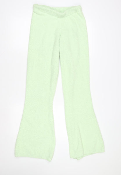 Oh Polly Women Mint Green Flared Fleece Trousers Medium