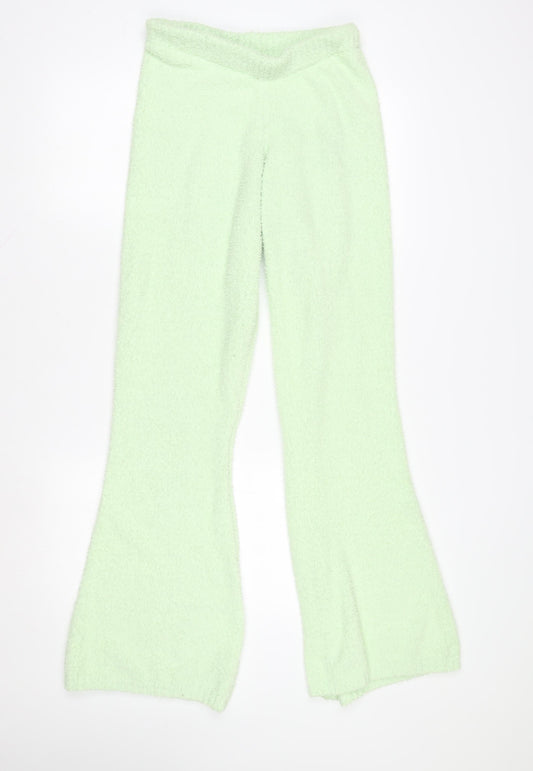 Oh Polly Women Mint Green Flared Fleece Trousers Medium