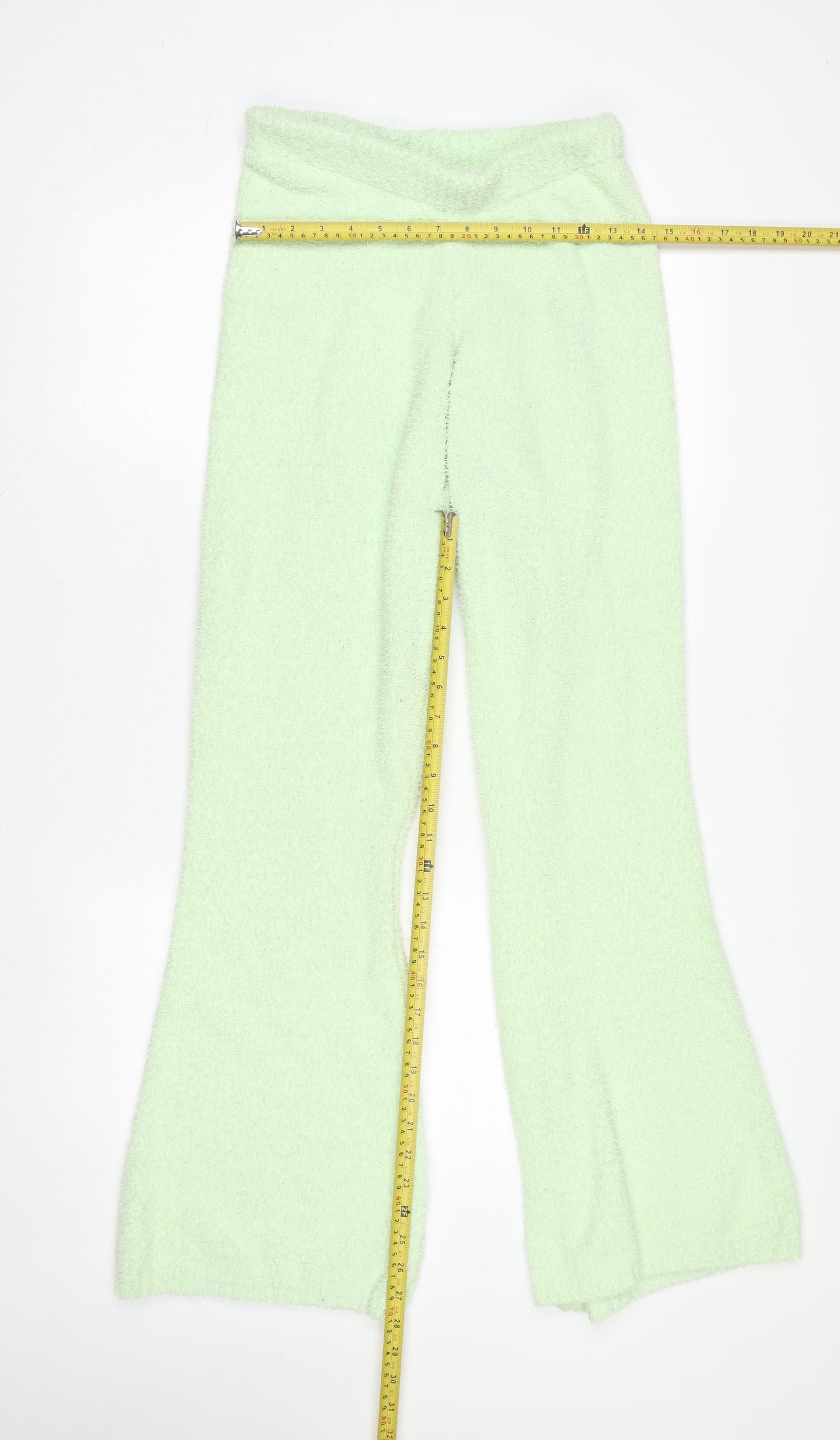 Oh Polly Women Mint Green Flared Fleece Trousers Medium