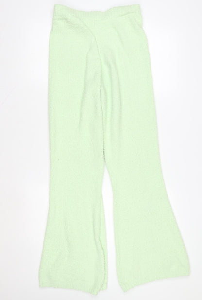 Oh Polly Women Mint Green Flared Fleece Trousers Medium