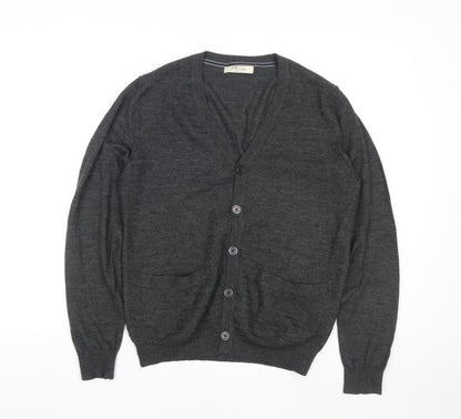 Mango Men Grey Wool Cardigan L V-Neck Classic Knit