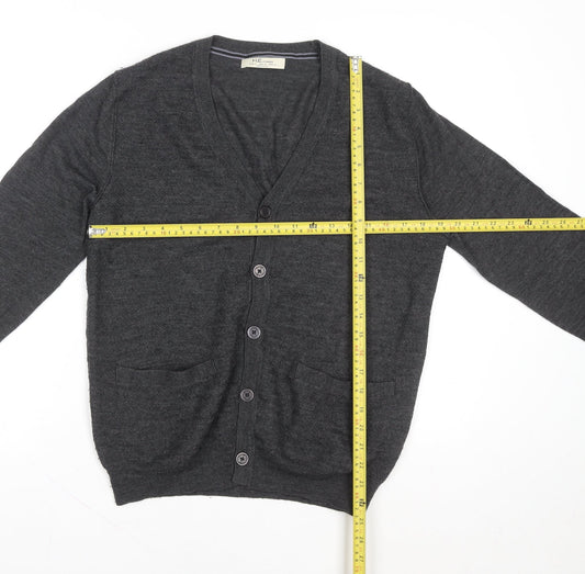 Mango Men Grey Wool Cardigan L V-Neck Classic Knit