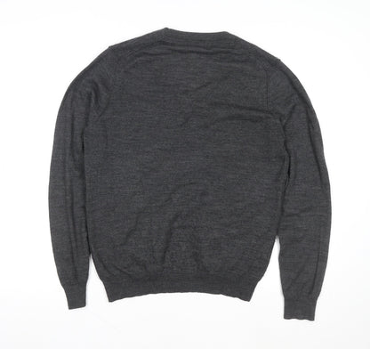 Mango Men Grey Wool Cardigan L V-Neck Classic Knit