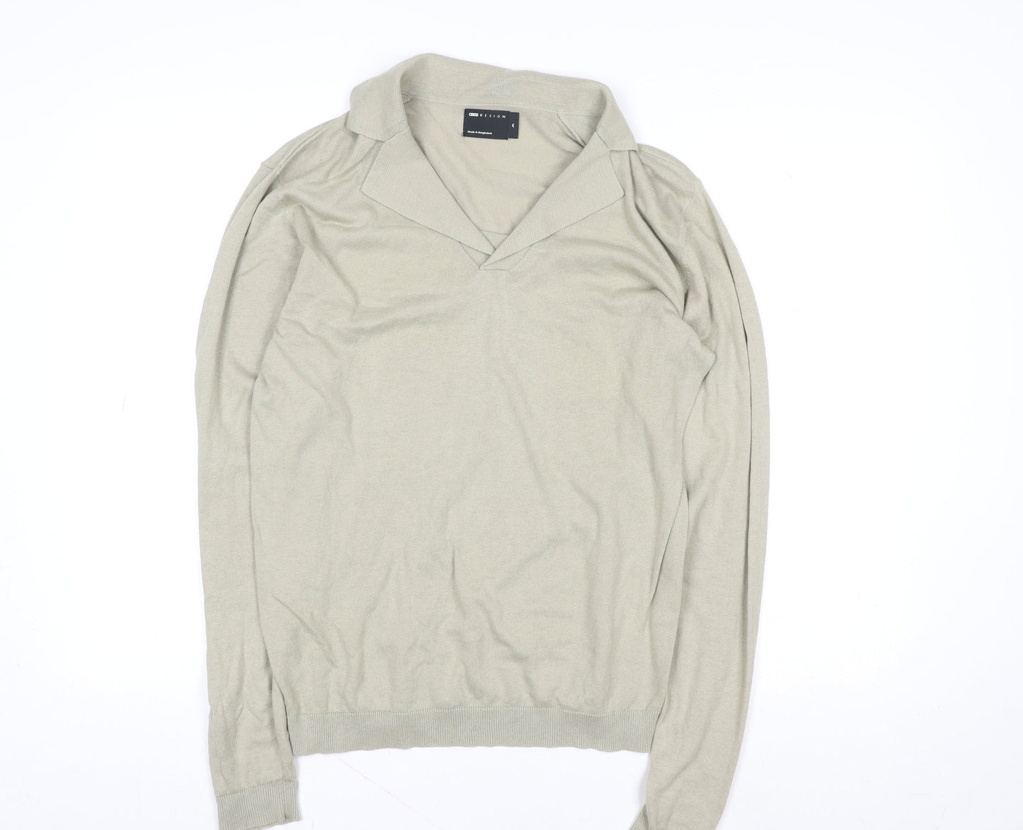 ASOS DESIGN Men's Beige Long Sleeve Cotton Polo Shirt M