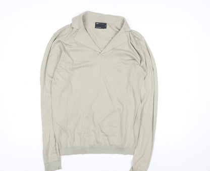 ASOS DESIGN Men's Beige Long Sleeve Cotton Polo Shirt M