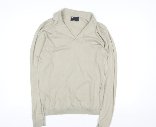 ASOS DESIGN Men's Beige Long Sleeve Cotton Polo Shirt M