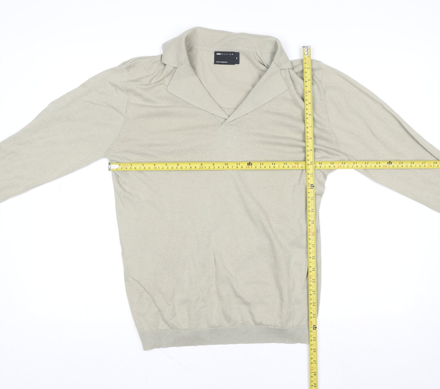 ASOS DESIGN Men's Beige Long Sleeve Cotton Polo Shirt M