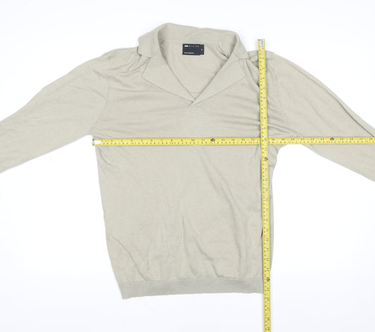 ASOS DESIGN Men's Beige Long Sleeve Cotton Polo Shirt M
