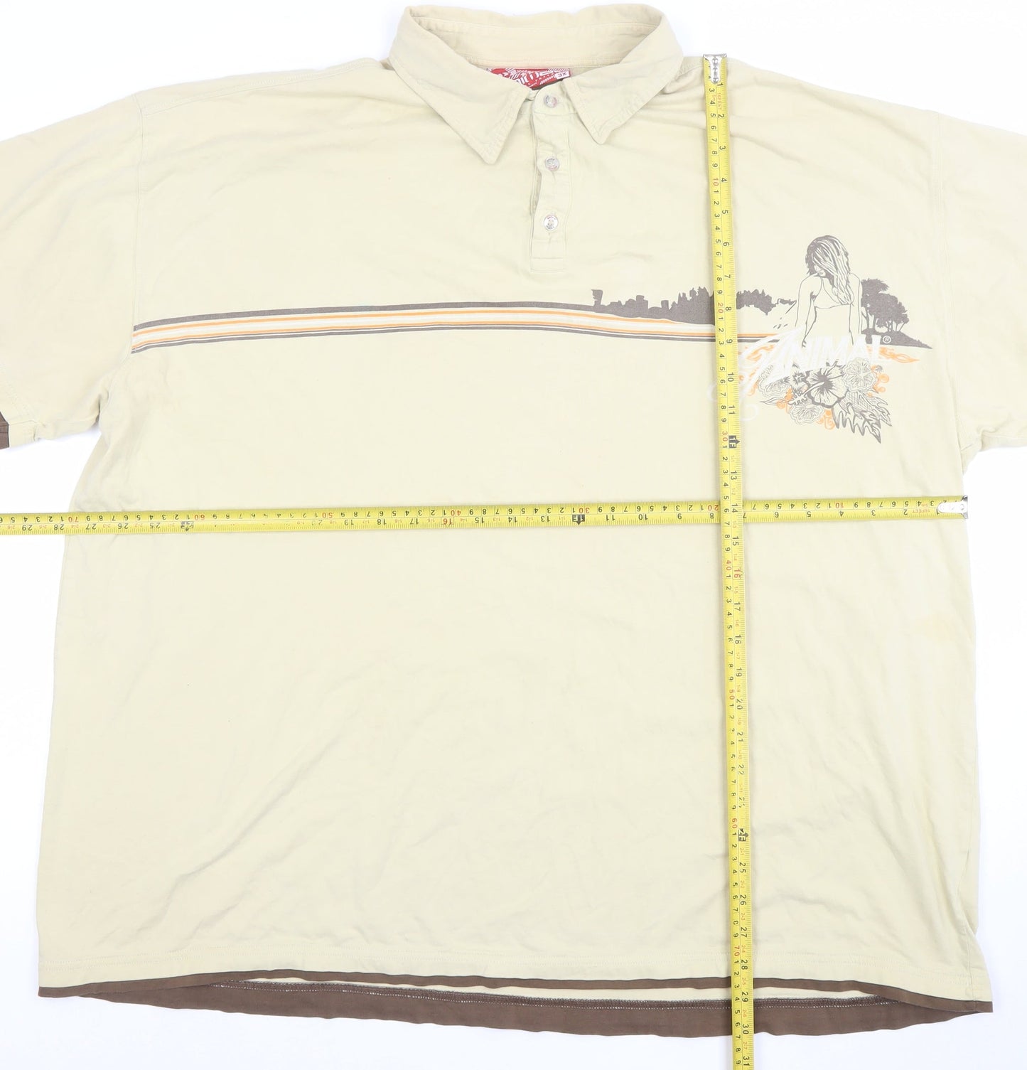 Animal Men's Beige 3XL Cotton Graphic Collared Polo Shirt